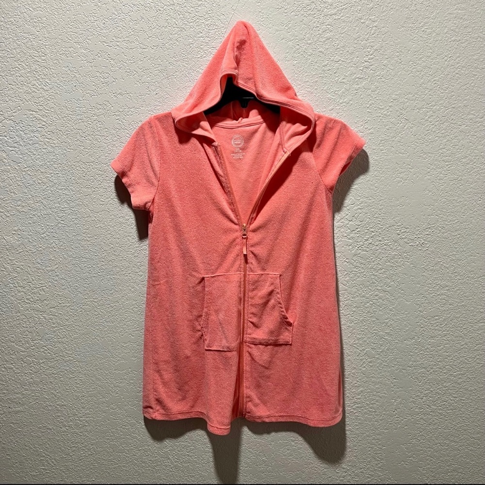 Wonder Nation Coral Terry Zip Front Hooded Swimsuit Cover Up